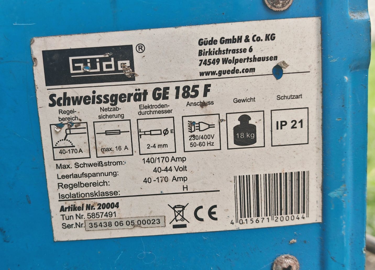 Spawarka transformatorowa Gude GE 185 F 230V/400V
