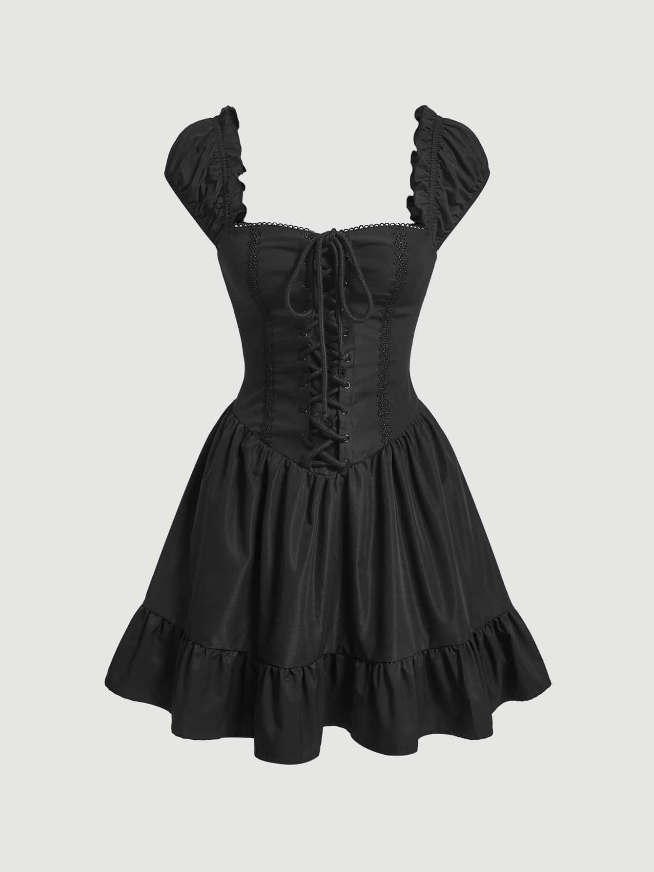 Sukienka Sznurowana Marszczona Czarna Shein L