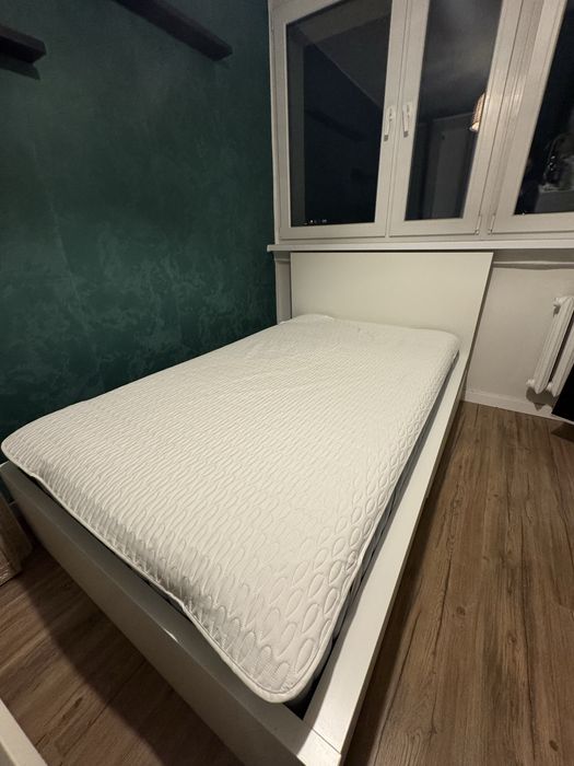 MALM rama łóżka z 2 pojemnikami, biały/Lönset, 120x200 cm