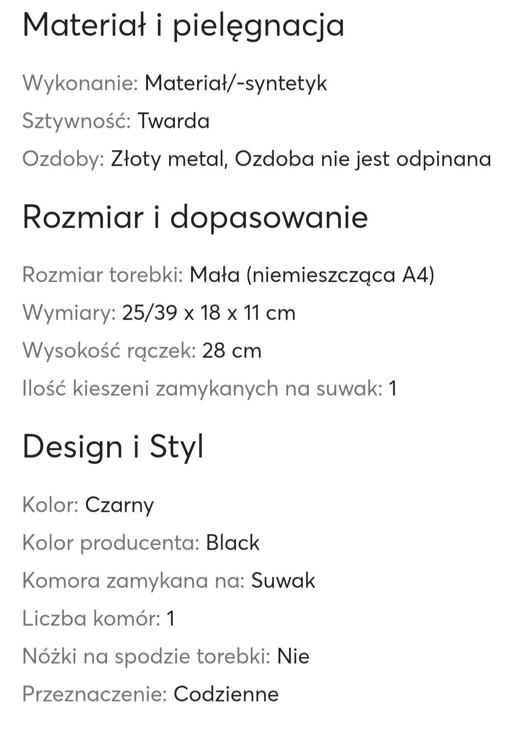 Torebka czarna z łańcuszkiem typu baguette Jenny Fairy