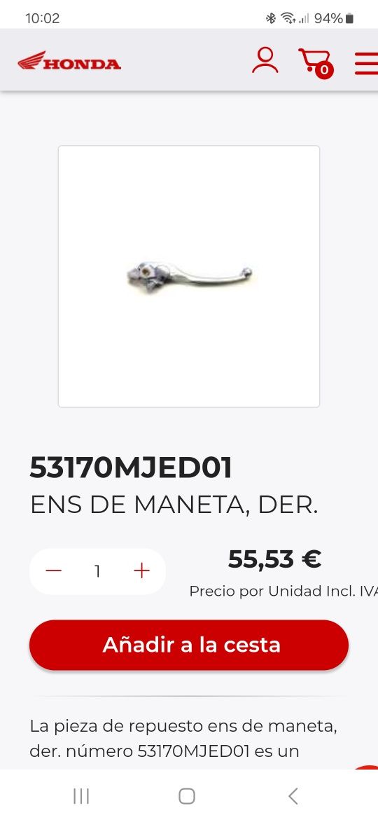 Manetes Honda CB650R. (1+1) NOVAS!