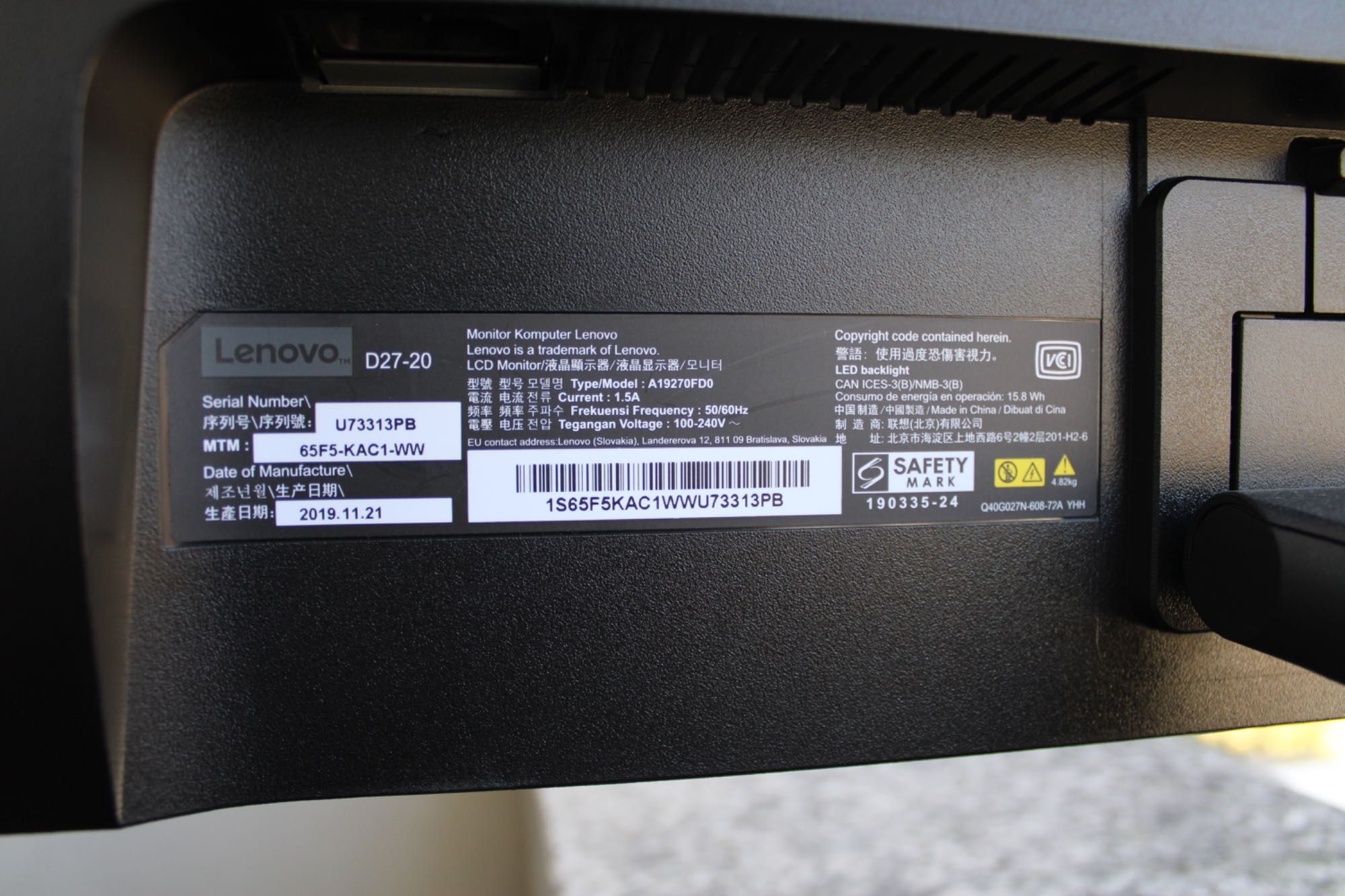 Monitor Lenovo D27-20