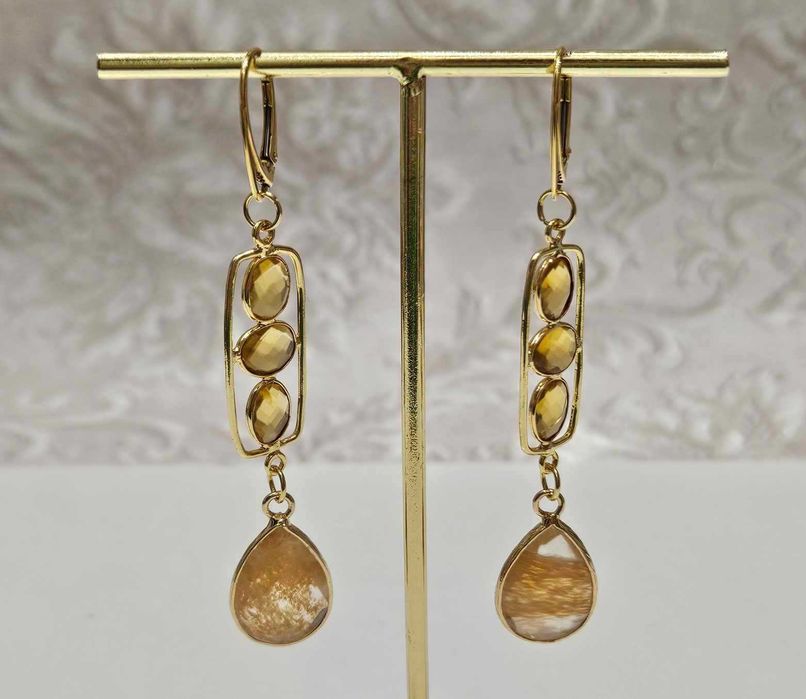 kolczyki pozłacane z cytrynem