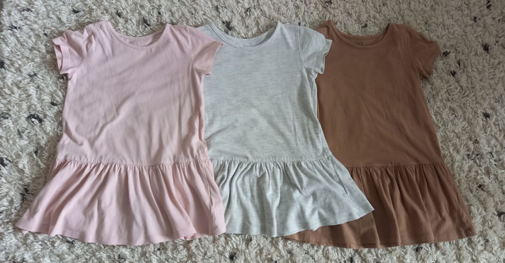 H&M 3szt sukienka 98 Organic Cotton różowa szara brąz zestaw komplet