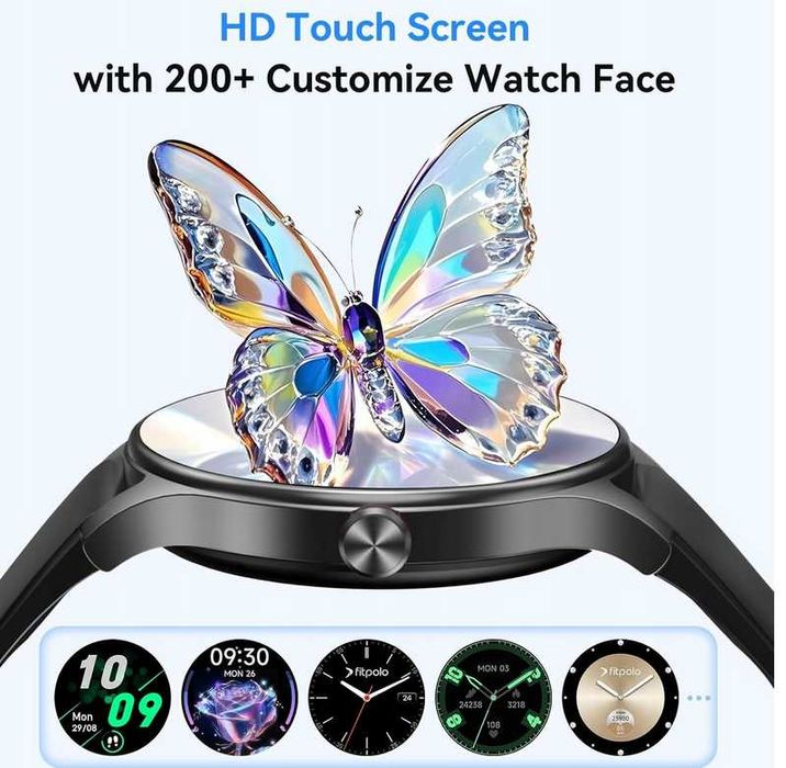 Fitpolo dla mężczyzn/kobiet (2 paski), okrągły smartwatch Bluetooth