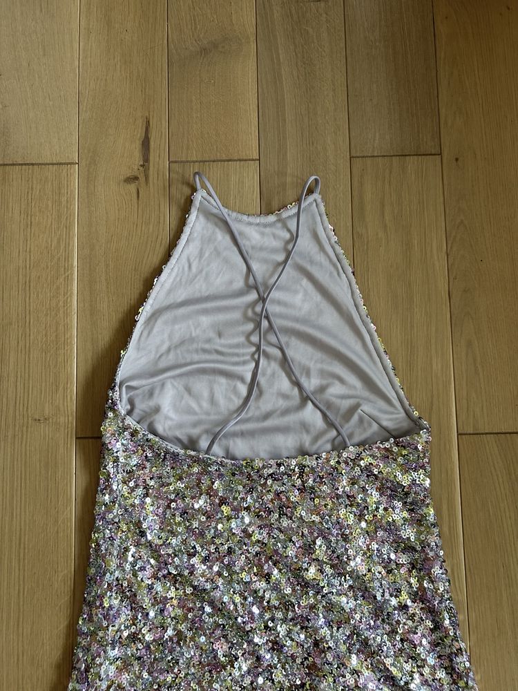 Midi / długa sukienka cekinowa Zara, halter