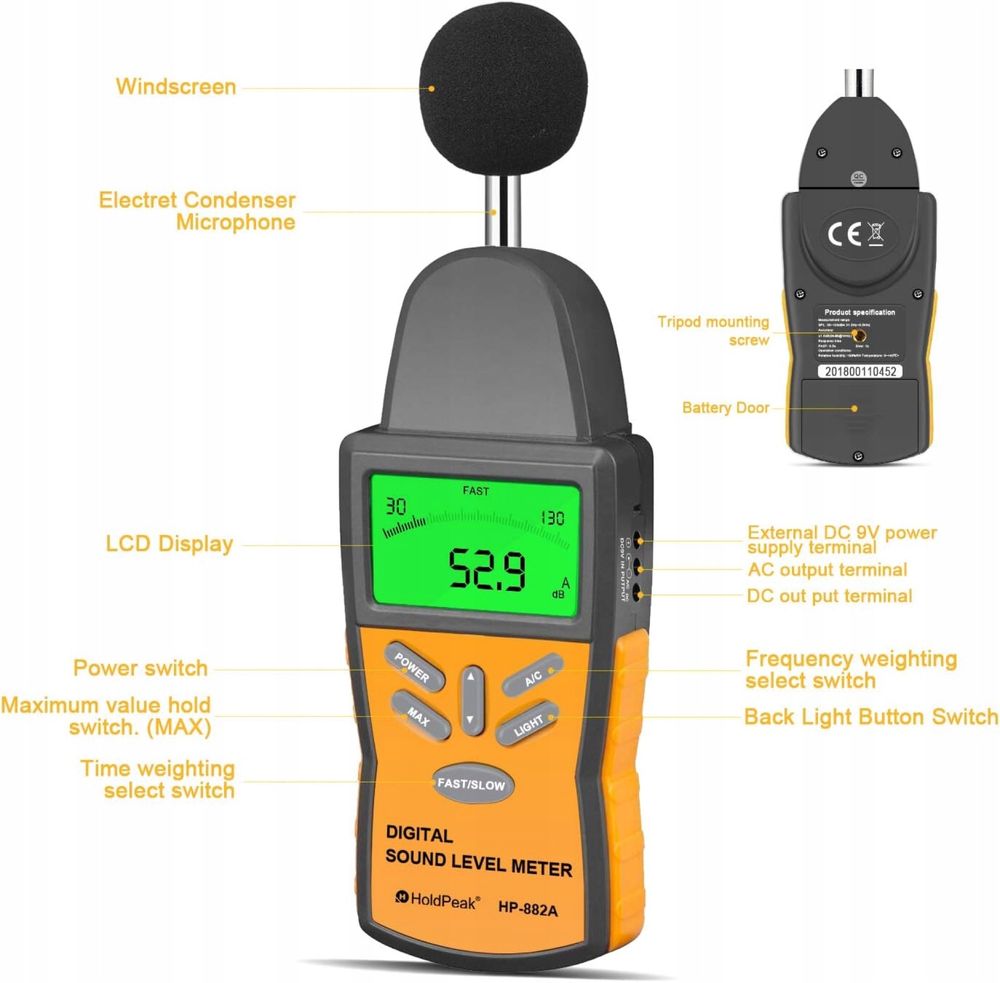 Profesjonalny miernik poziomu dźwięku 30-130 dBA/dBC