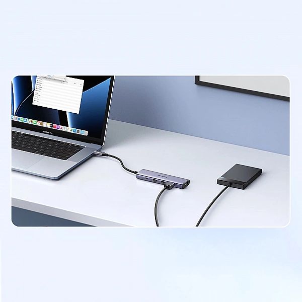 Wielofunkcyjny HUB 5w1 USB-C - HDMI 1.4 / 3 x USB-A / USB-C PD 100W Ug