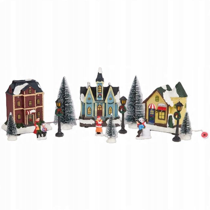 Zestaw figurek i domków bożonarodzeniowych