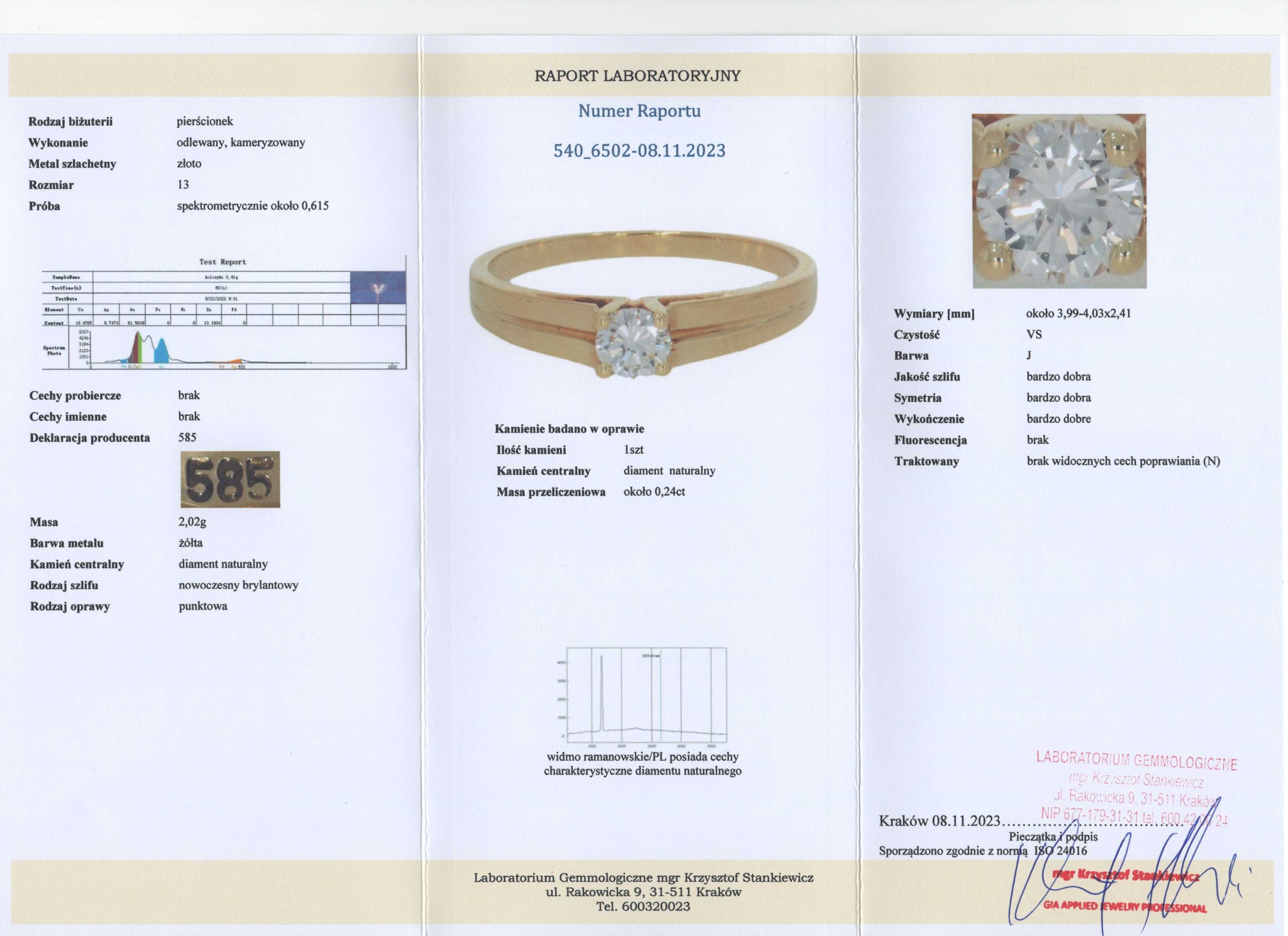 Klasyczny Złoty Pierścionek - 2,02g - Diament - KRAKÓW - WEGAR