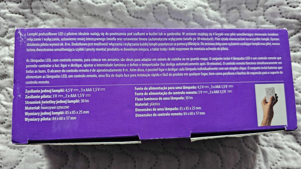 LETHE Zestaw lampek podszafkowych LED z pilotem 4 szt