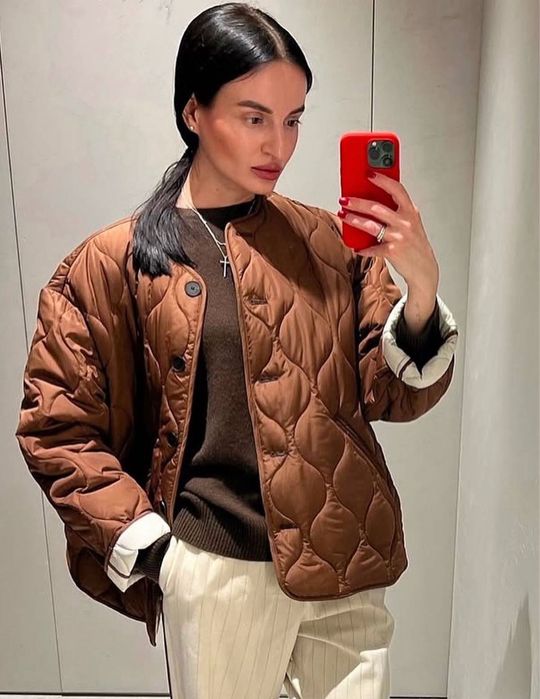 Стьобана куртка Zara бомбер Zara  куртка з коміром Zara