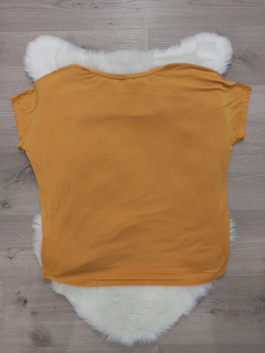Bluzka t-shirt New Look r. 42 żółta musztardowa z wiązaniem