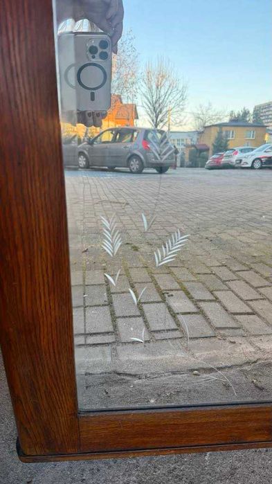 Lustro kryształowe wiszące w ramie. Zabytkowe.