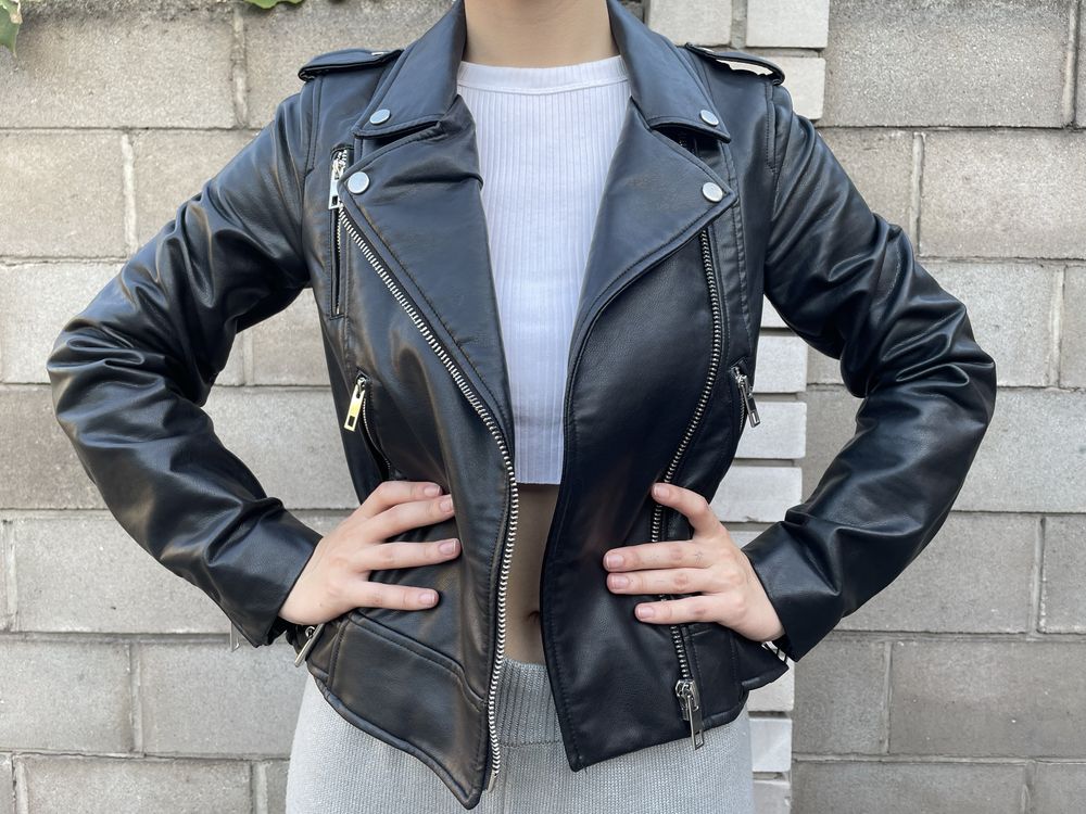 Куртка косуха кожаная черная ZARA S