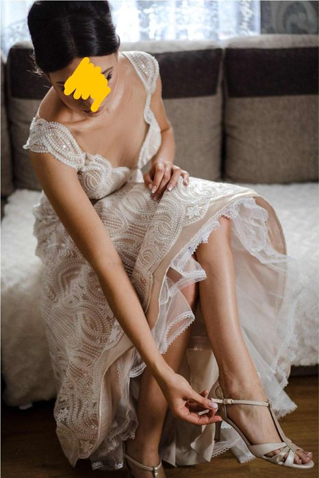 Suknia ślubna koronka tren S/M