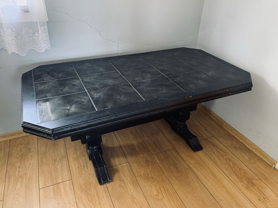 Piekna ława stoł antyk prl retro vintage do renowacji czarna