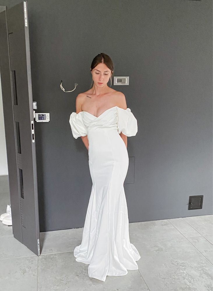 Suknia ślubna asos bridal bufki boho 36 S sukienka