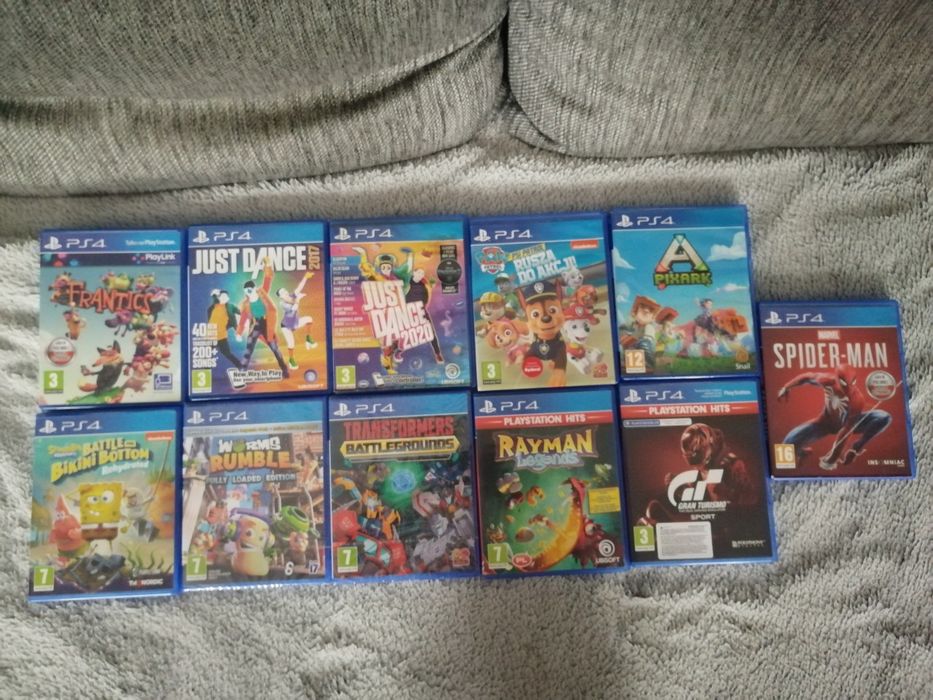 Gry na ps4, spiderman, worms, transformers, psi patrol, spongebob itp