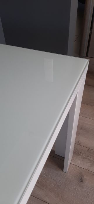 Stoł biały połysk z mleczną szybą 120x80x75