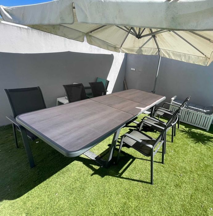 Conjunto refeição jardim, mesa extensivel com 6 cadeiras Hespéride