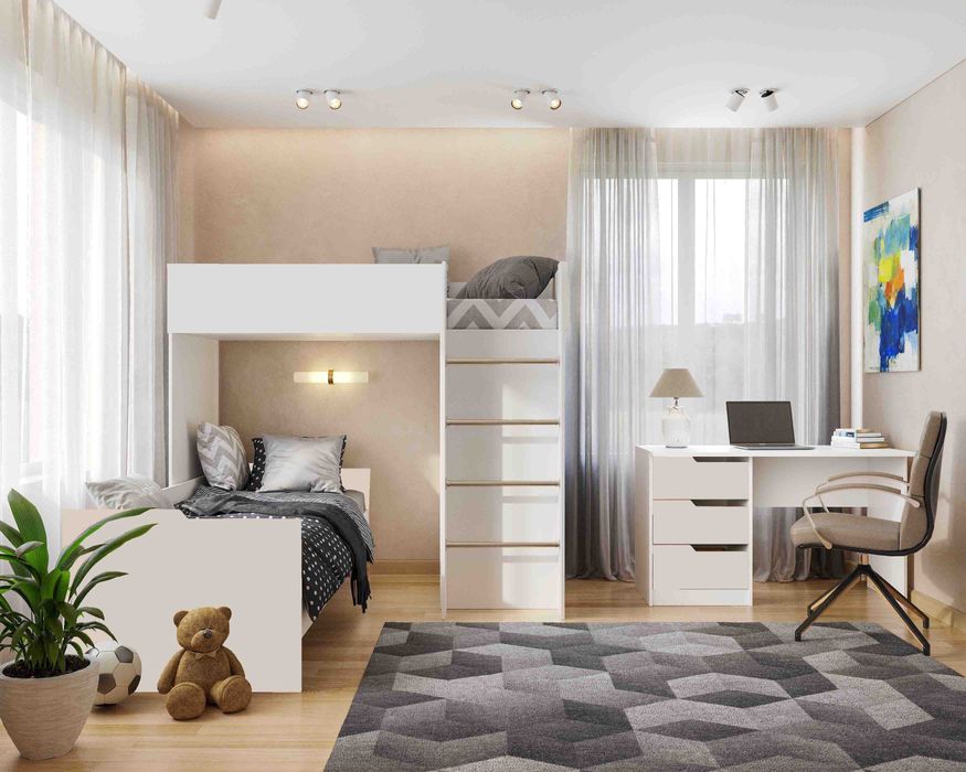 Ліжко чердак + стеллаж + шафа сходи високий бортик Додатк Стіл письмов