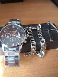 Zegarek męski z bransoletą i łańcuszkiem