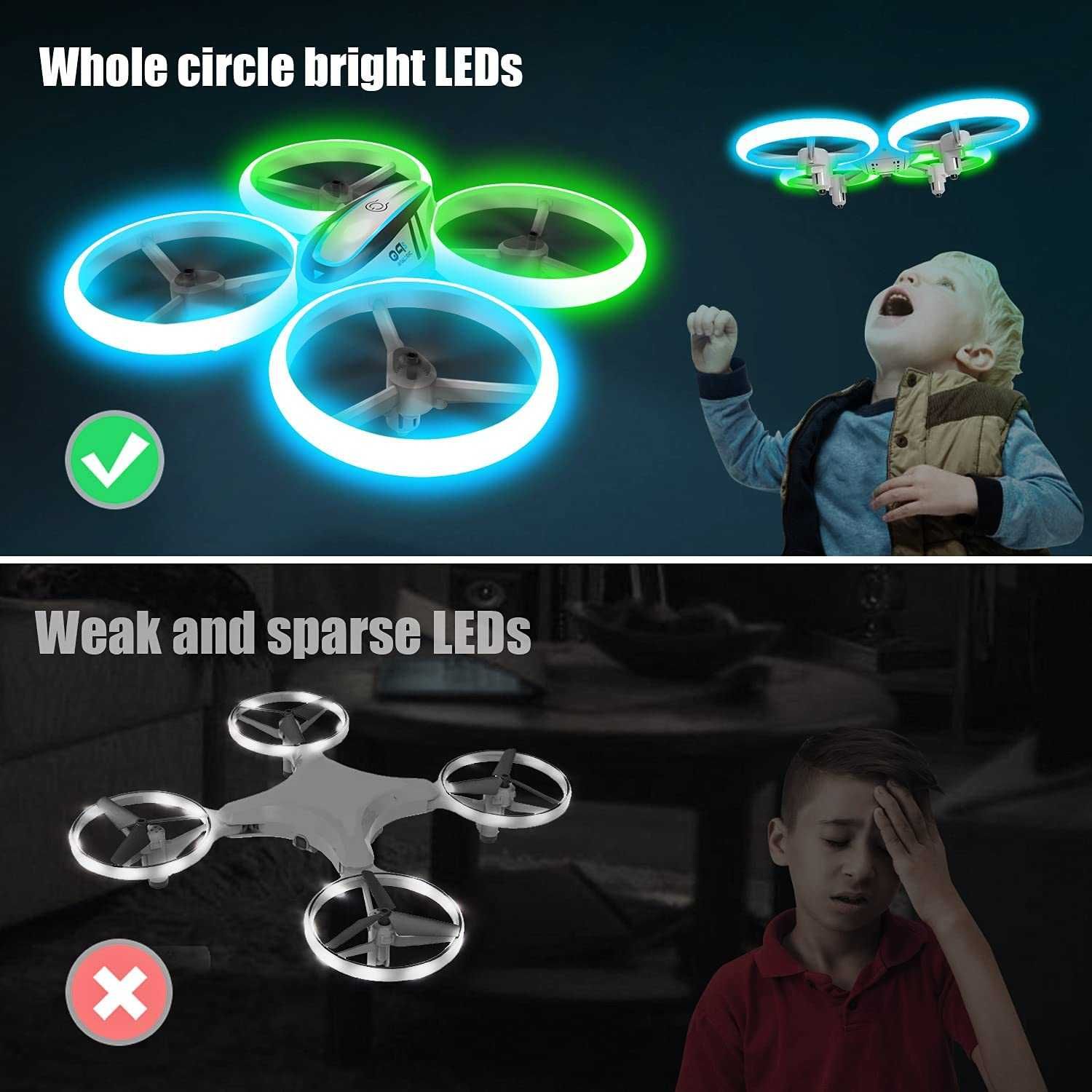 Drone com luzes azuis e verdes, novo