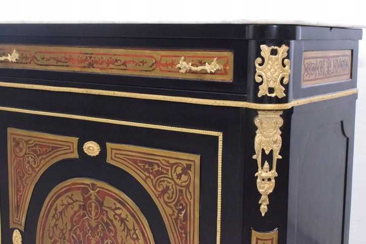 Komoda Boulle Kredens - Blat Marmur - Szafa Drewno + Brąz - UNIKAT