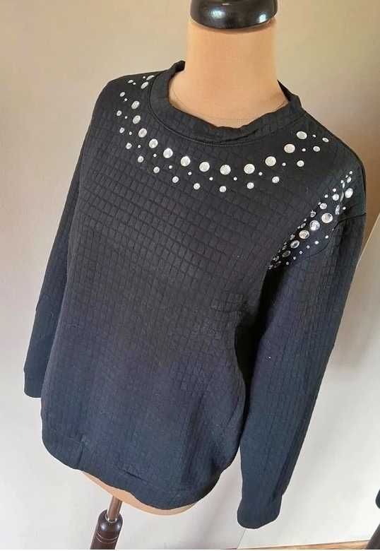 bluza xl elegancka pikowana kryształy czarna modna basic 42 40