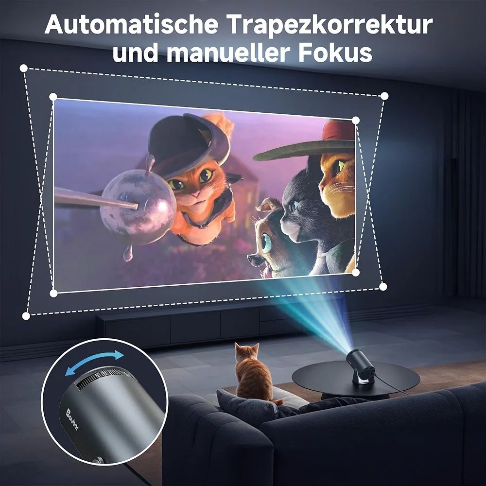 Mini Projektor 4K 130" Android 11 WiFi6 BT5.2 180° Zoom Stalowo-szary