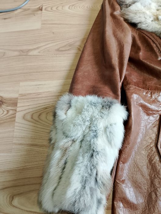 Brązowy Damski Skórzany Płaszcz Guess