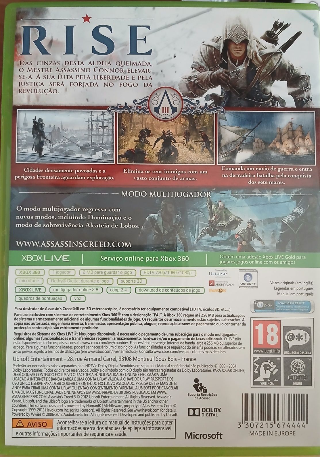 Jogo XBOX 360 Assassins Creed 3 [APENAS CD2)