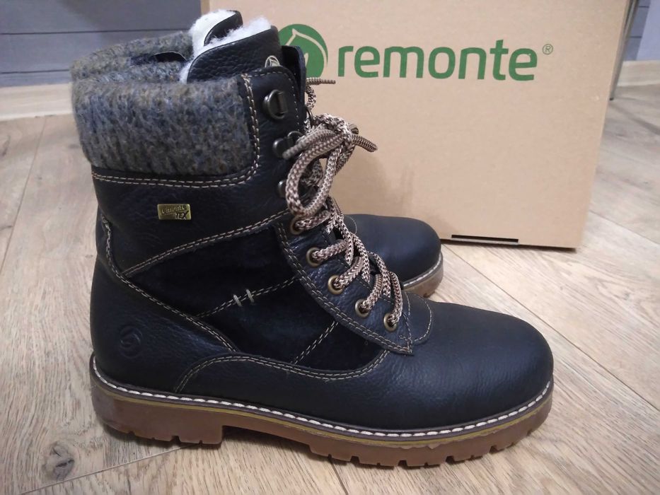 Remonte damskie zimowe trapery skóra wełna 37