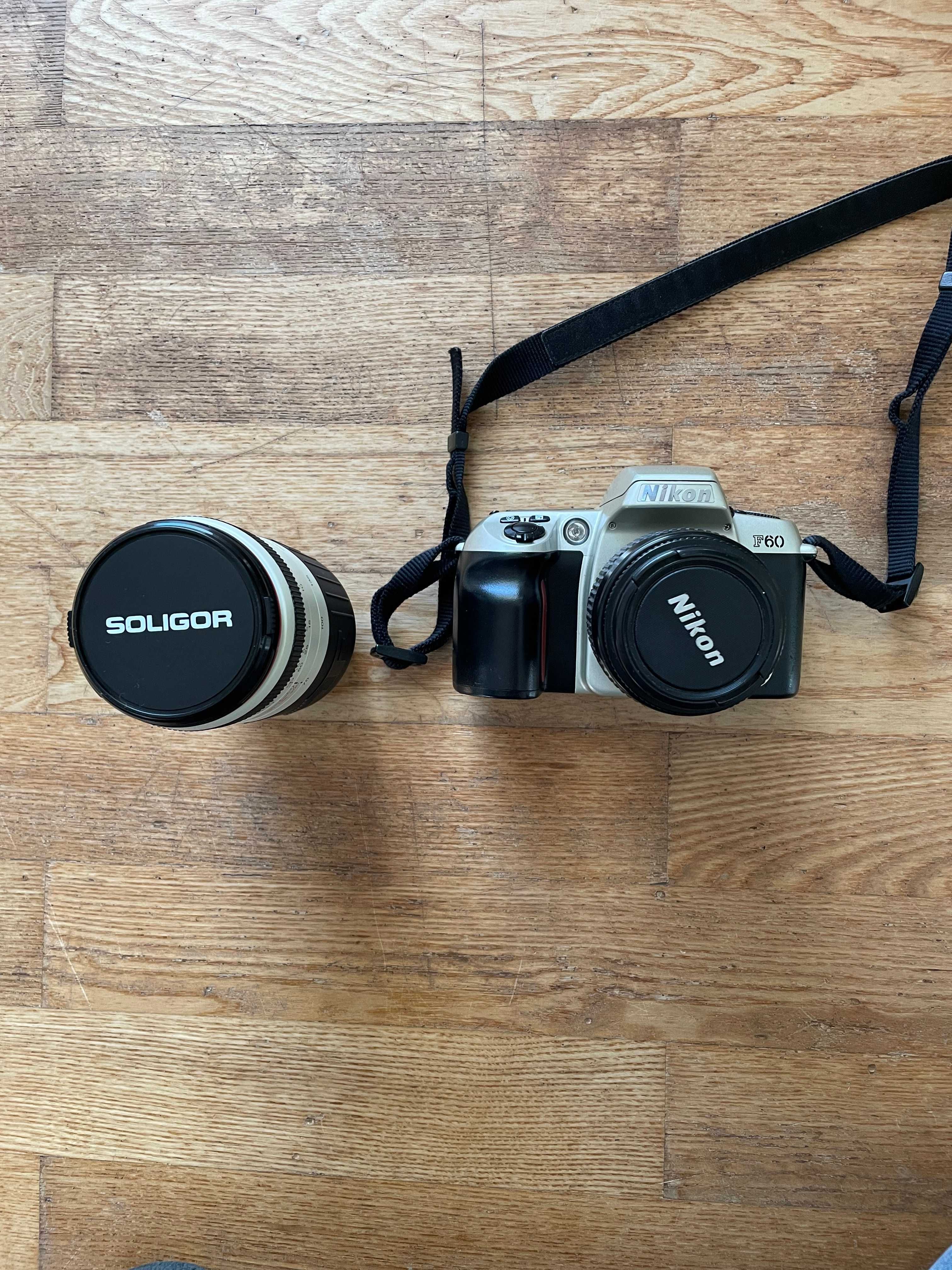 Nikon F60 Analog!! + teleobiektyw Soligor + baterie