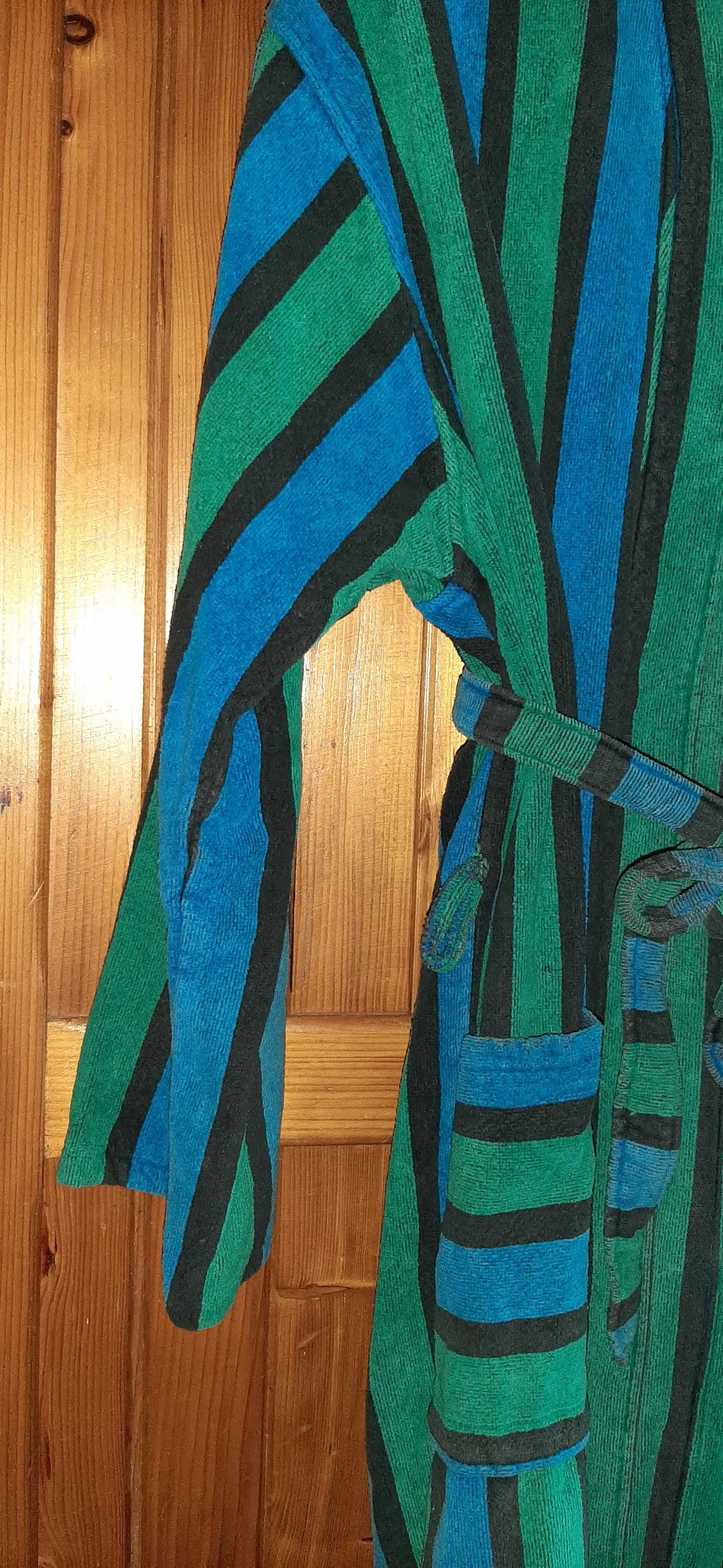 Szlafrok Frotte w Paski XL - Turkusowo-Zielono-Granatowy, Bawełniany