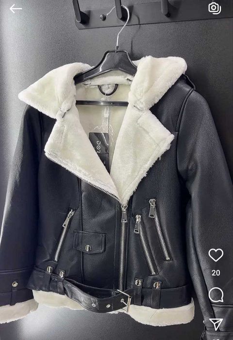 Жіноча коротка дублянка авіатор із капюшоном. S,M,L.