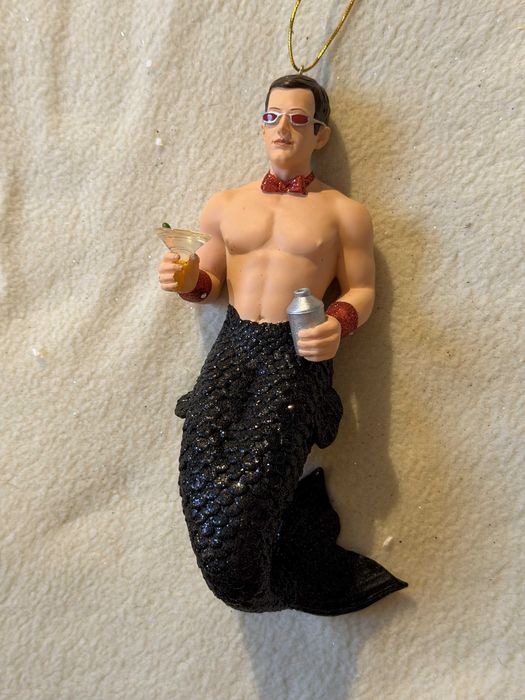 Enfeite sereio merman em porcelana com glitter – vários