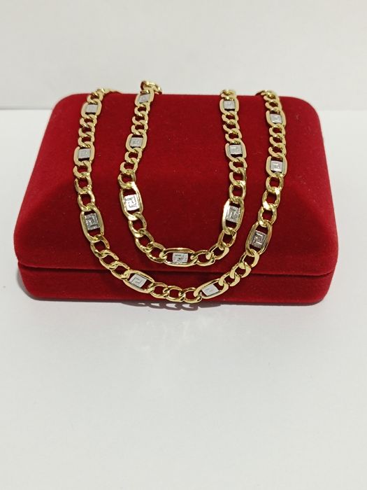 Złoty łańcuszek splot Pancerka ze wzorem greckim dł.55cm, złoto 585