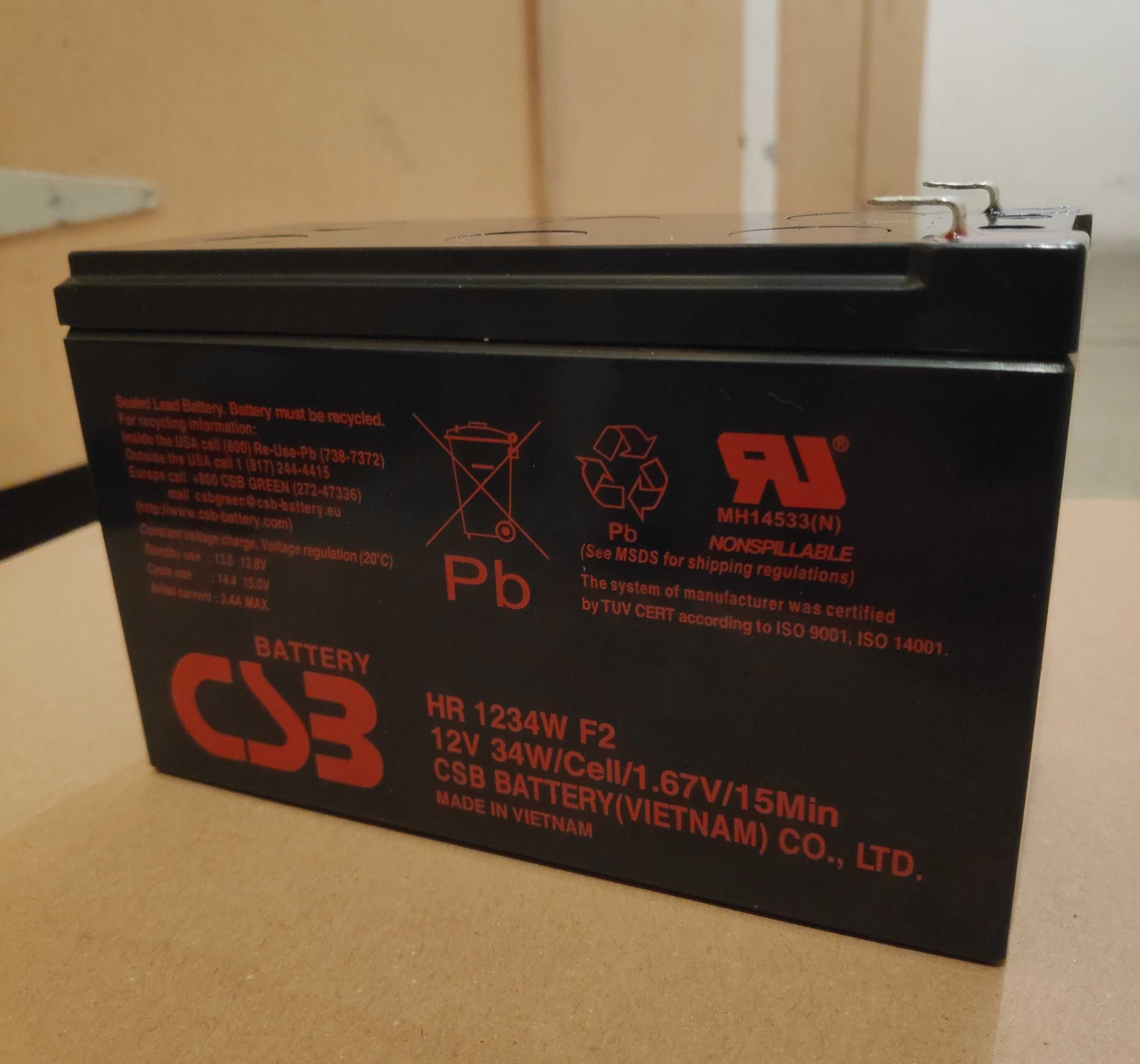 Akumulator AGM  marki CSB Battery 12V 9Ah plus Adapter.