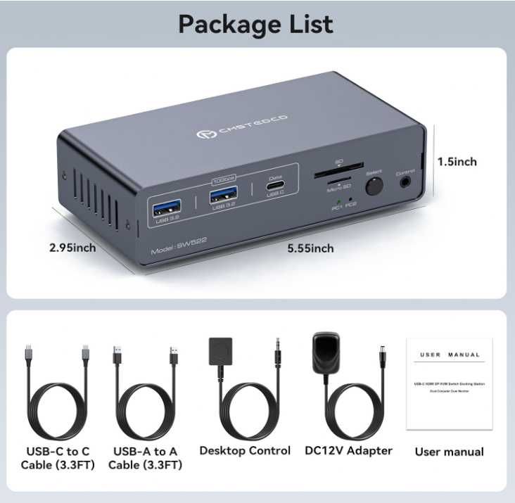 KVM Switch: 2 Monitory–2 Komputery, USB-C Dock 13w1