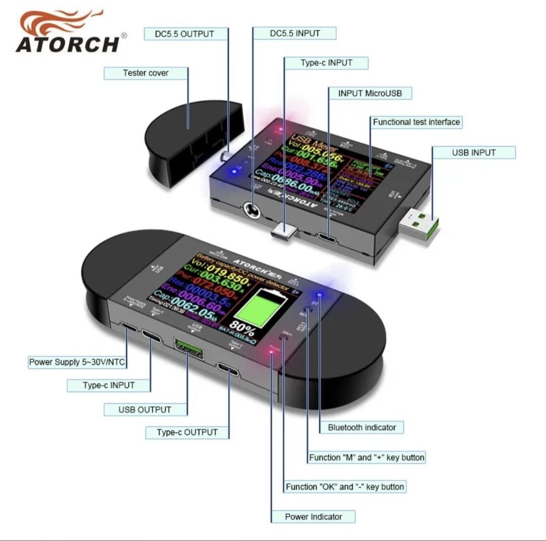 ATORCH UD24 usb тестер, детектор напруги.