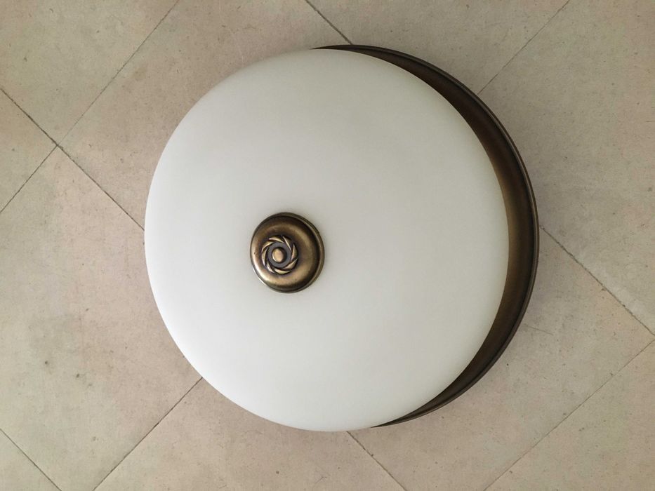 Plafond teto clássico latão vidro branco fosco 40cm