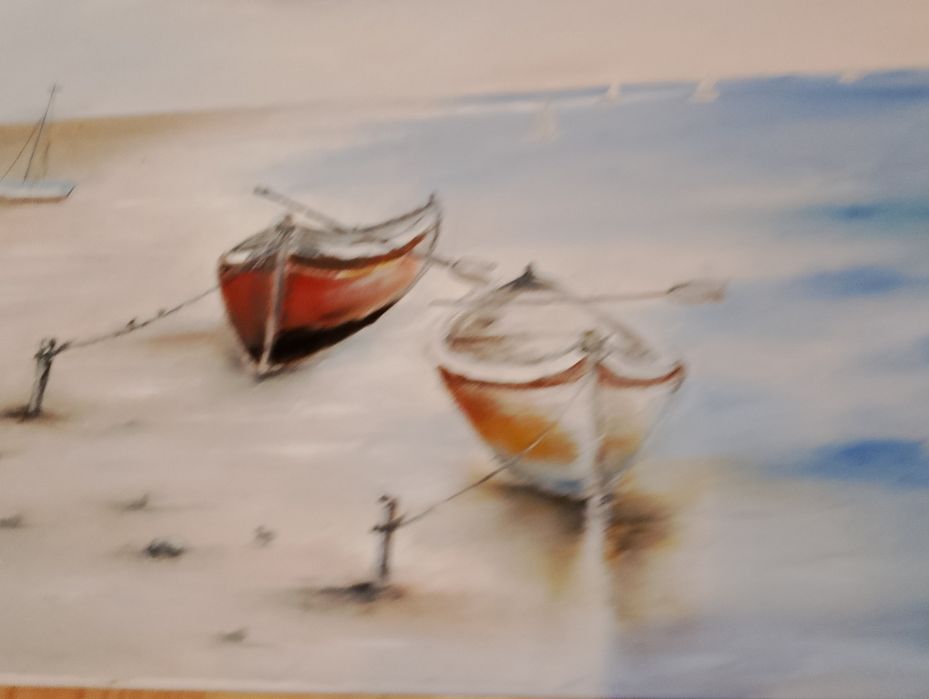 Obraz łódki na plaży 80/50 cm rękodzieło