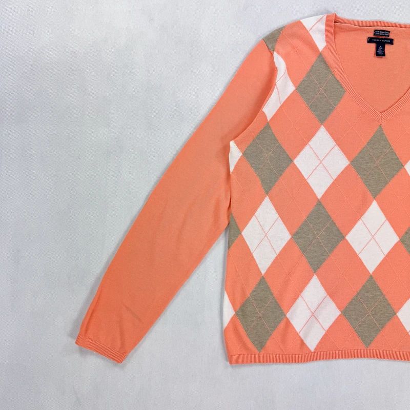 Sweter/sweterek w serek w romby Tommy Hilfiger