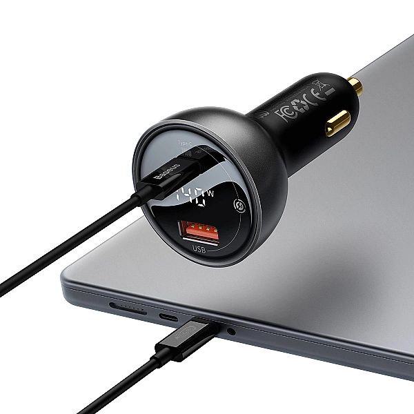 Ładowarka samochodowa Baseus Digital Display USB-A / USB-C PD 140W - c