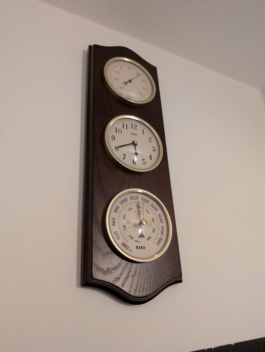 Stacja pogodowa drewniana Adler barometr termometr zegar