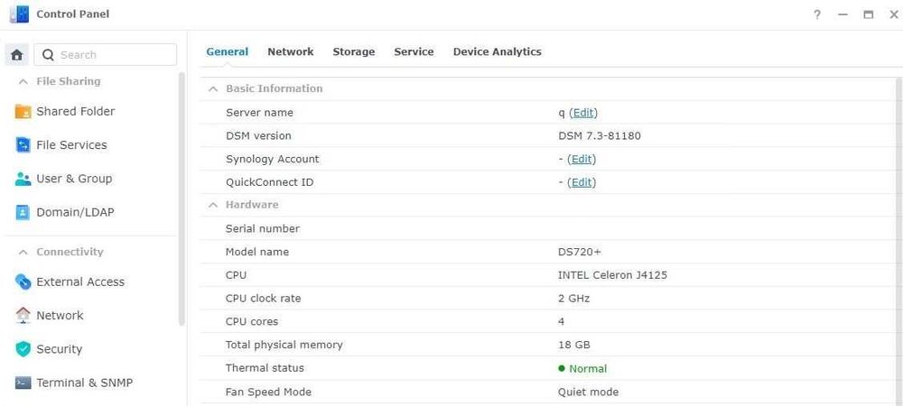Synology DS720+ 18GB RAM (QuadCore CPU, Docker) DSM 7.3