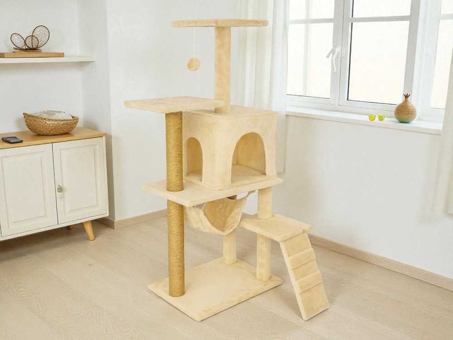 STABILNY Drapak dla kota 125 cm Domek, Hamak, Sizal, [DARMOWA DOSTAWA]