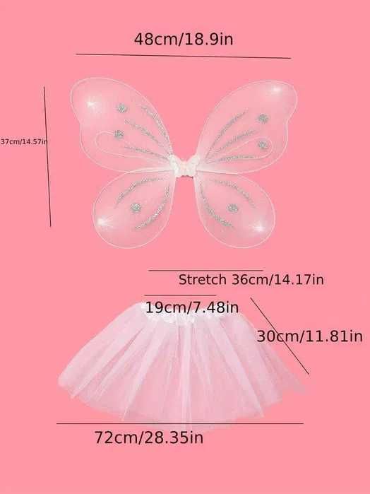 Zestaw Strój Kostium Wróżka 4-Części Róż Motyl